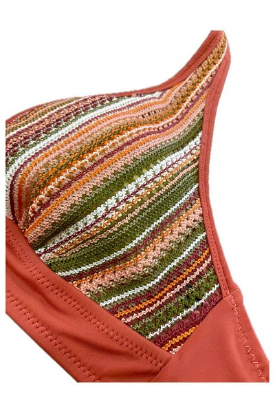 DEEP BEACH Textured and Lace Multicolored Bikini Set