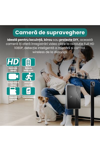 Spionescu Mini surveillance camera, 1080P, motion detection, 2600mAh battery, DIY, wireless remote control