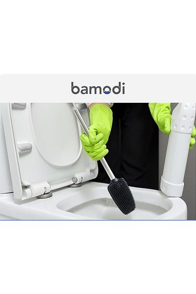 Bamodi Silicone Toilet Brush with Holder, Stainless Steel – Hygienic and Flexible, 11x27 cm