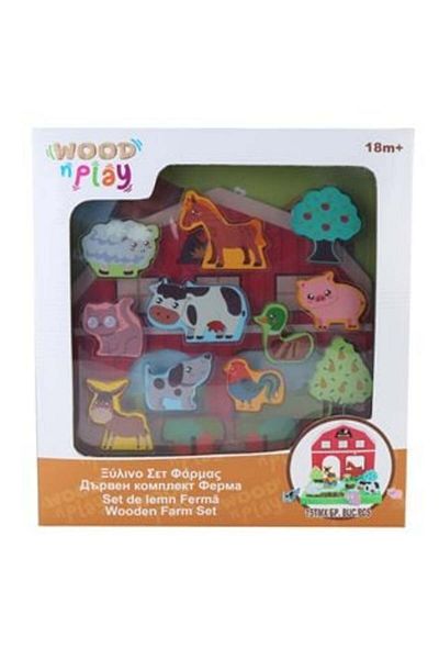 OEM Wooden Set with Construction Bricks Farm & Animal Figurines 15 pieces