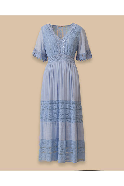 SEÇİL Dantel Detaylı Kısa Kollu Uzun Elbise