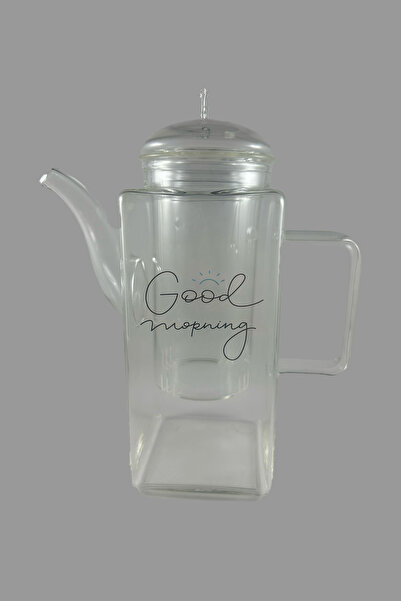 SİHİRLİ AYAKLAR Good Morning Written Corner Formed Lid Glass Stylish Teapot Herbal Tea Infuser 800ml