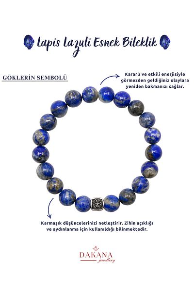 DAKANA JEWELLERY Certified 8 mm Lapis Lazuli Clover Figured Natural Stone Bracelet