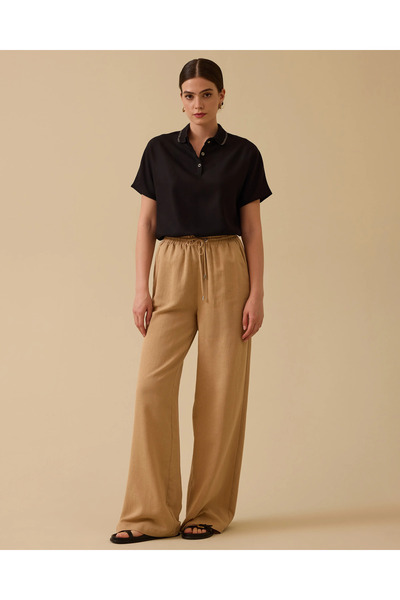 SEÇİL Lace-Up Wide Leg Linen Trousers
