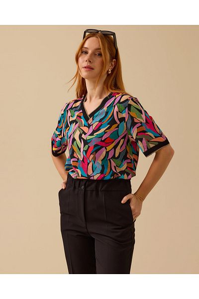 SEÇİL V-Neck Patterned T-Shirt