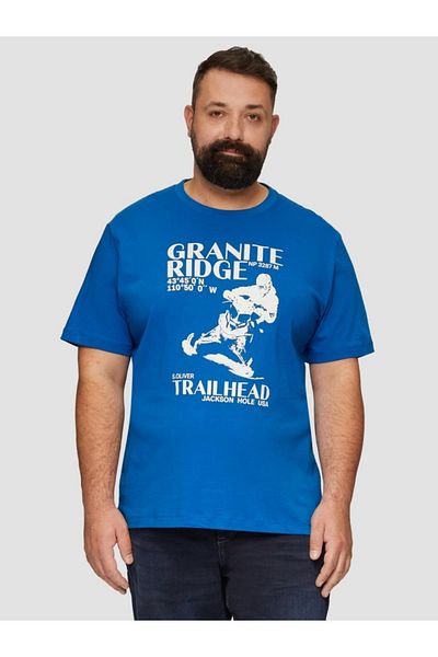 s.Oliver Tricou bărbătesc din bumbac, cu guler rotund, mărimi mari, cu imprimeu grafic și croială regulată, mărimi mari