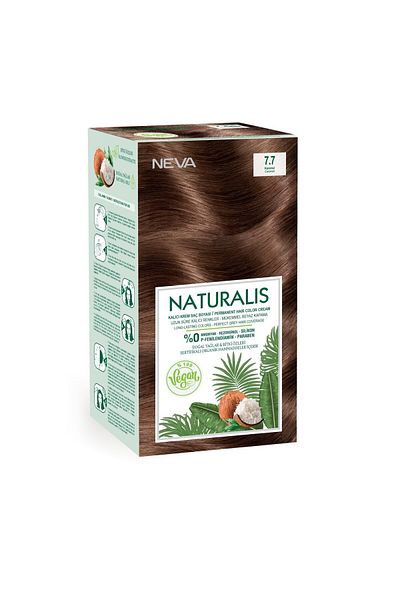 Neva Vopsea de păr vegană fără amoniac, Caramel 7.7, Naturalis, Neva, 150 ml