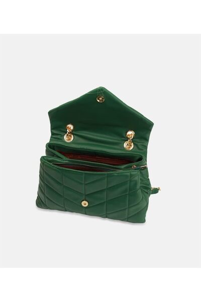AMICA Natalia Soft Puffer Quilted Leather Women's Crossbody Green Handbag with Gold Chain, M