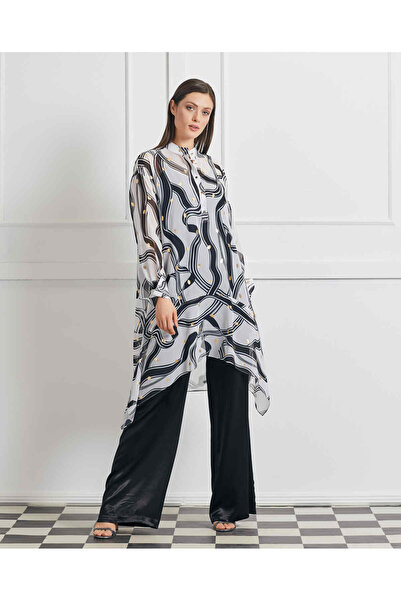 SERPİL Asimetrik Kesim Desenli Uzun Tunik – Rahat ve Şık Tasarım