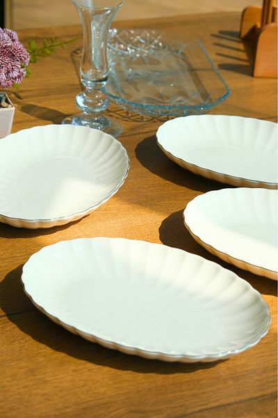 Kütahya Porselen Bone Luz Platinum Mesh Boat Plate 24X17Cm Bnlzf24Ky220 Set of 4