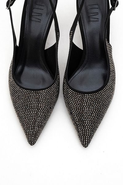 LuviShoes Novs Black Stone Women's Thin Heeled Evening Dress Shoes