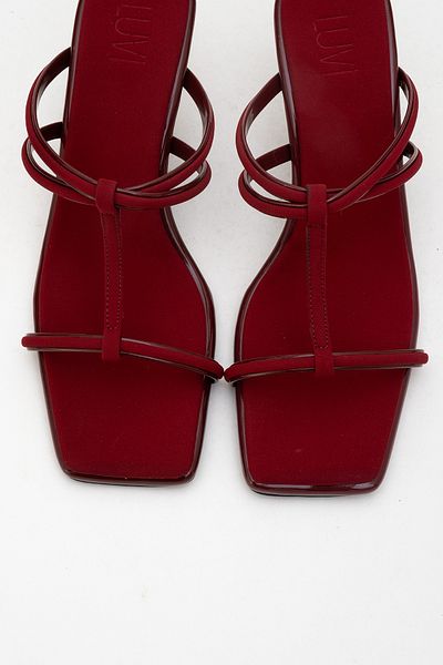 LuviShoes Mocha Burgundy Square Toe Thin Strap Women's Heeled Slippers