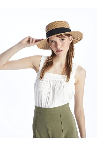 LC Waikiki LCW ACCESSORIES Μπεζ γυναικείο ψάθινο καπέλο Fedora