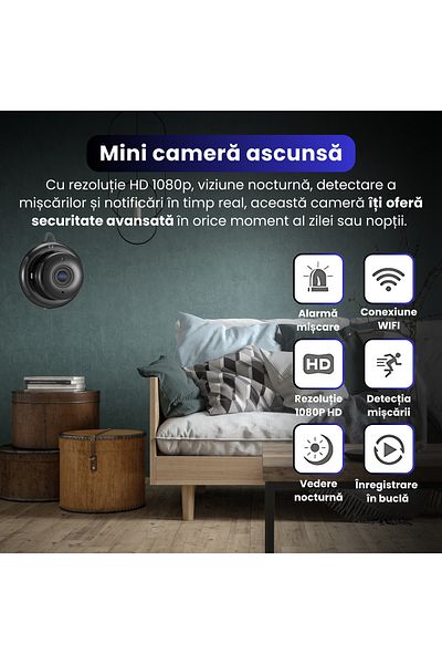 Spionescu Mini WiFi surveillance camera 1080P, night vision, motion detection, two-way audio, AP hotspot
