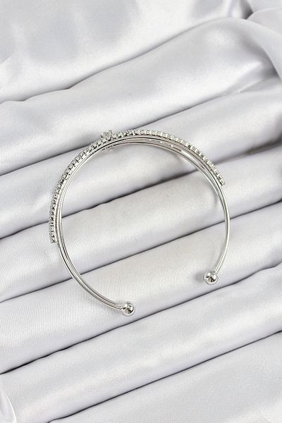 BESKAR Brass Silver Color Zircon Stone Heart Detailed Women's Bracelet