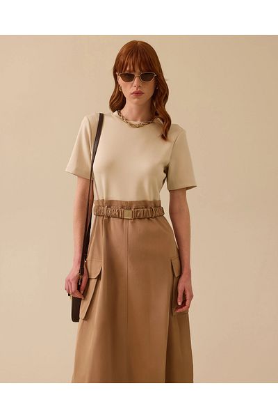 SEÇİL Cargo Pocket Belt Detail Short Sleeve Dress