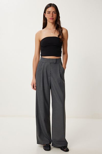 Lovelyİstanbul Velcro Woven Palazzo Trousers Gray Lrv0101