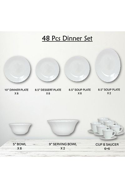 Houzi 48 Pcs Opal ware Dinner ser Microwave Dishwasher Freezer safe