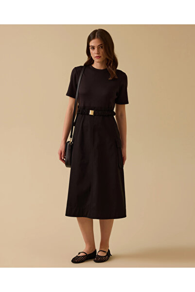 SEÇİL Kargo Cepli Kemer Detaylı Kısa Kollu Elbise
