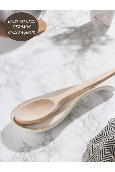 Hilamingo Home Seramik Gold Yaldızlı Kirli Kaşıklık , Kirli Kepçe Kaşık Altlığı