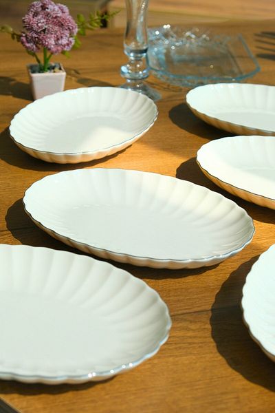 Kütahya Porselen Bone Luz Platinum Mesh Boat Plate 24X17Cm Bnlzf24Ky220 6 Pcs