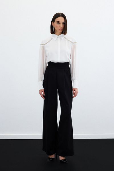 Sateen قميص بأكمام بالونية - إكرو