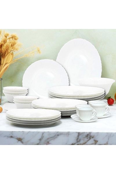 Houzi 48 Pcs Opal ware Dinner ser Microwave Dishwasher Freezer safe