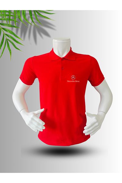 dafri Mercedes Logo Printed Polo Neck Cotton T-Shirt