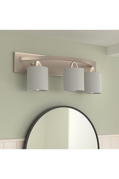 IDB Indoor bathroom lighting bar with modern matte glass shade, Brushed Nickel, 3 lights, E26 100W LED,