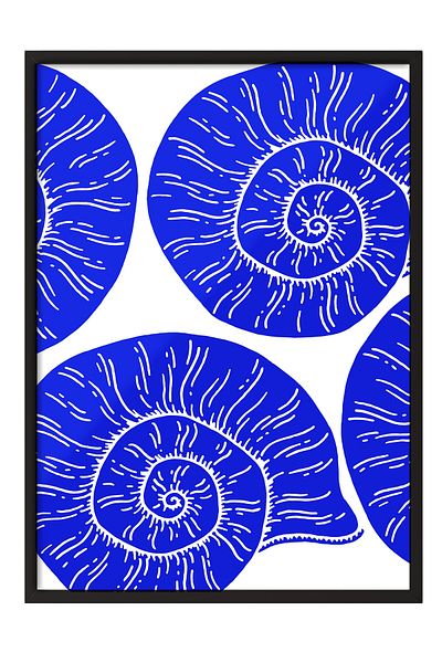 Postifull Black Framed Painting, Shell, Illustration, Blue, White Color Poster, 2025 Summer Selection, No:109842