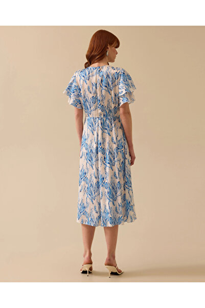 SEÇİL Volan Kollu Desenli Saten Elbise