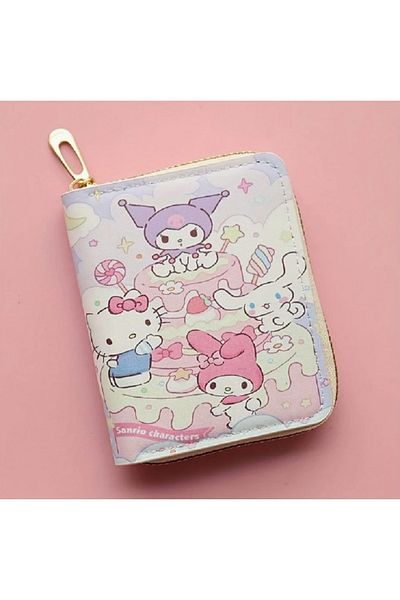 Kaptan Mavi Kuromi, Cinnamoroll, Mymelody, Pompompurin, Pochacco Character Patterned Children's Wallet