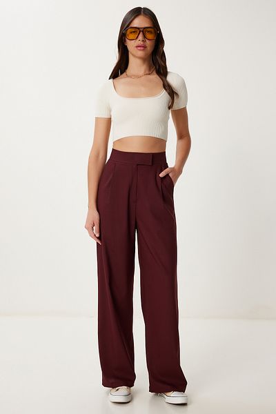 Lovelyİstanbul Velcro Woven Palazzo Trousers Claret Red Lrv0101