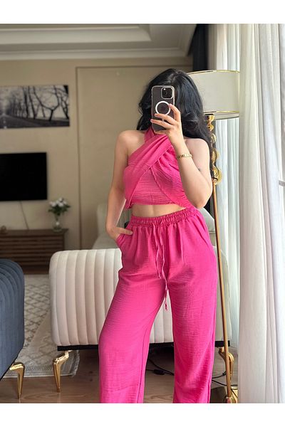 SANDY FASHİON Halter Neck Linen Suit