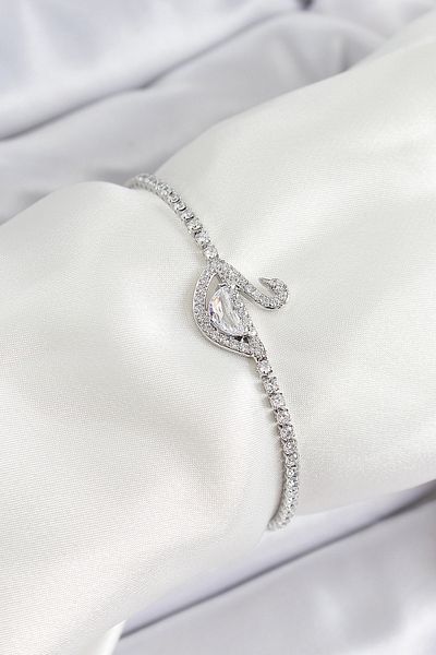 BESKAR Brass Silver Color Zircon Stone Swan Model Women's Bracelet