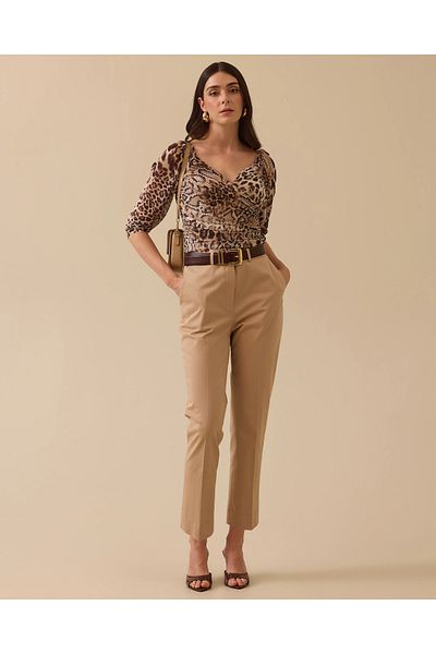 SEÇİL Double Breasted Leopard Print Snap Blouse