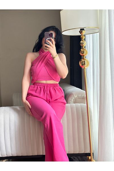 SANDY FASHİON Halter Neck Linen Suit
