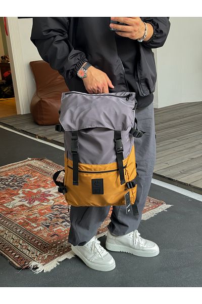 KAFF Yellow Waterproof Fabric Hiking Daily Outdoor Backpack with Laptop Compartment -1013