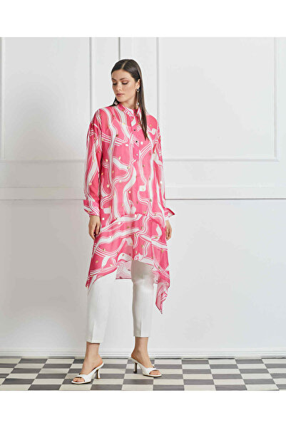 SERPİL Asimetrik Kesim Desenli Uzun Tunik – Rahat ve Şık Tasarım