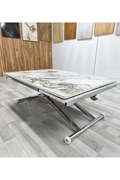 SEHPAM AKILLI Yan Baştan Açılır Akıllı Yemek Masası Oval Mdf Tabla Alt Mekanizma Metal Krom Kaplama