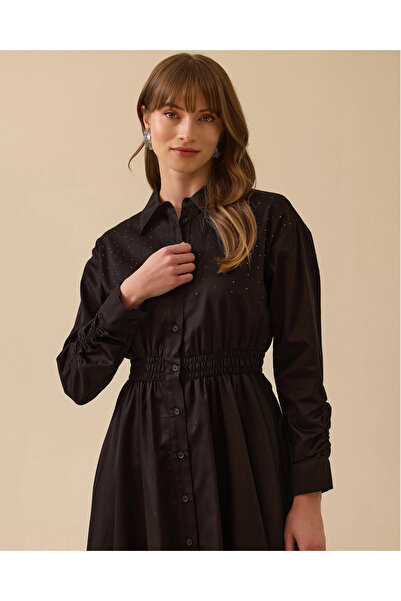 SEÇİL Taş Detaylı Elastik Bel Düğmeli Elbise