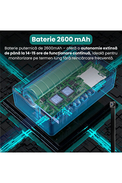 Spionescu Mini cameră de supraveghere, 1080P, detectare mișcare, baterie 2600mAh, DIY, telecomandă wireless