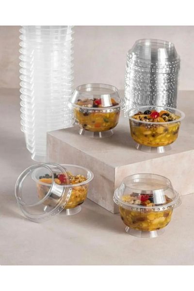 ATG4X4 25 Pieces 200Cc Disposable Ashura and Dessert Container with Lid and Feet