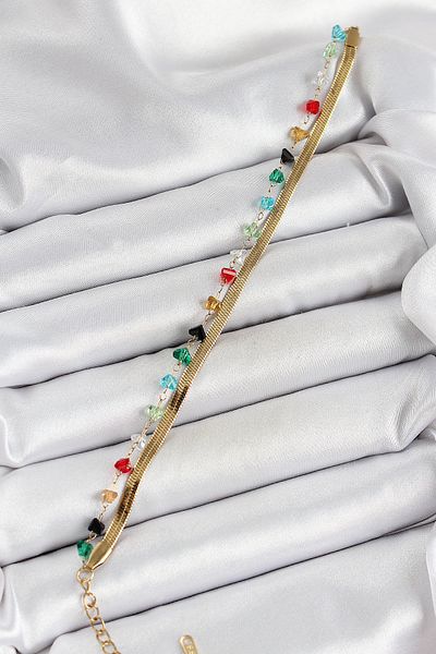 BESKAR 316L Steel Gold Color Crystal Mixed Color Stone 2-Piece Women's Bracelet