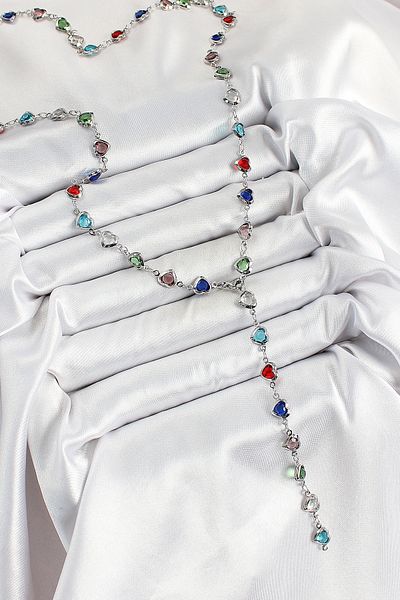 BESKAR Brass Silver Color Mixed Color Zircon Stone Heart Y Women's Necklace