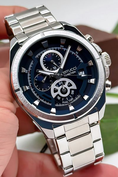 Ferrucci Function Men's Wristwatch, Steel Band & Special Design, 3Atm Water Resistant Silver-Blue Sdfer
