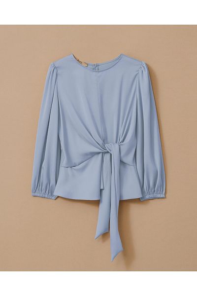 SEÇİL Tie-Up Long Sleeve Satin Blouse