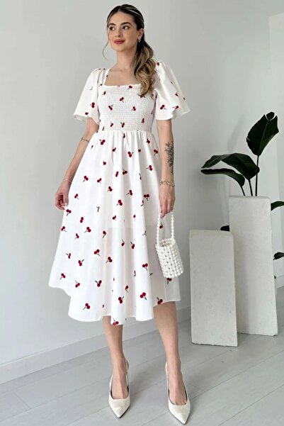 Thiff Φόρεμα με τετράγωνο γιακά Gipeli Μακρύ φόρεμα από ποπλίνα