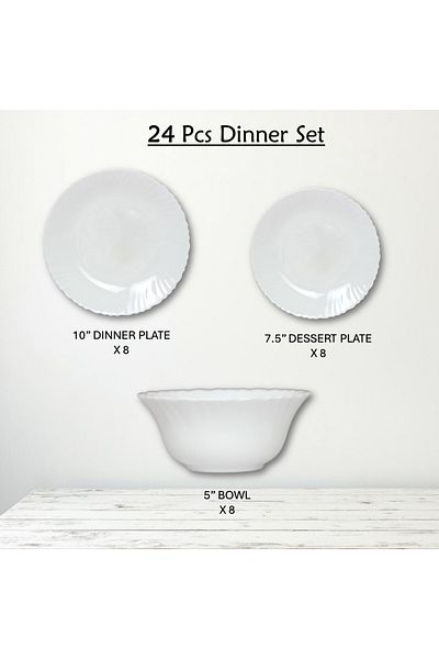 Houzi 24 Pcs Opal ware Dinner ser Microwave Dishwasher Freezer safe