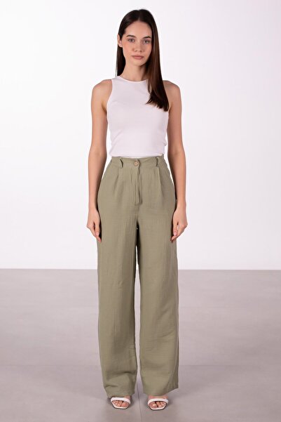 BARRELS AND OIL نساء مسلين بنطلون واسع الأرجل - أخضر